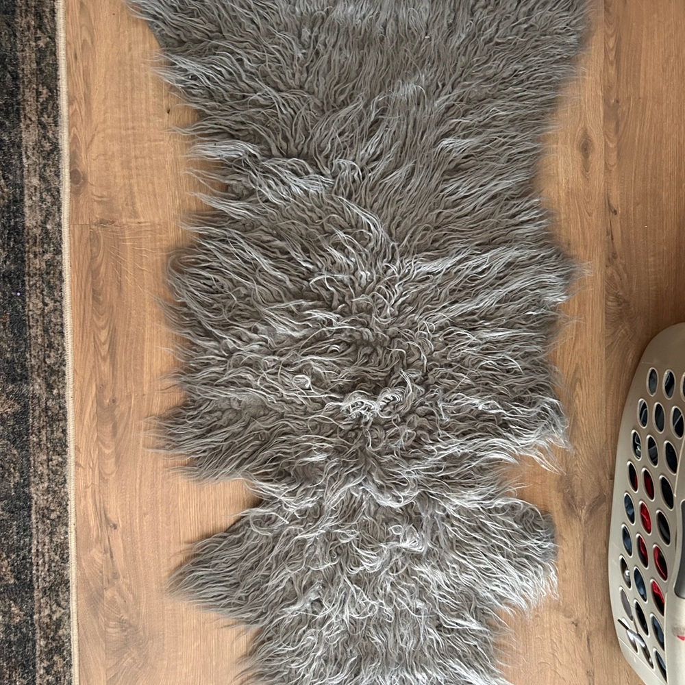 Plush Long-Pile Faux Fur Runner - Gray